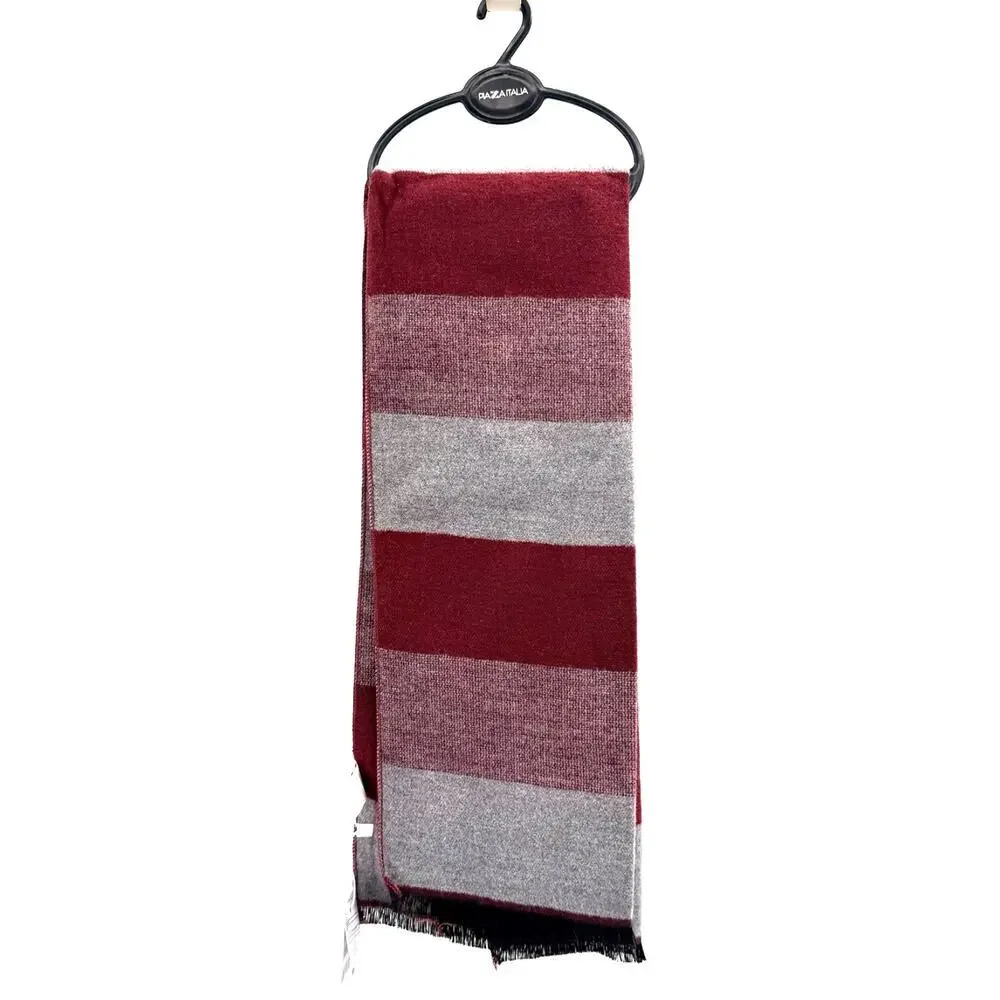 Piazza Italia Imported Gray Burgundy Striped Mens Acrylic Neck Scarf 72